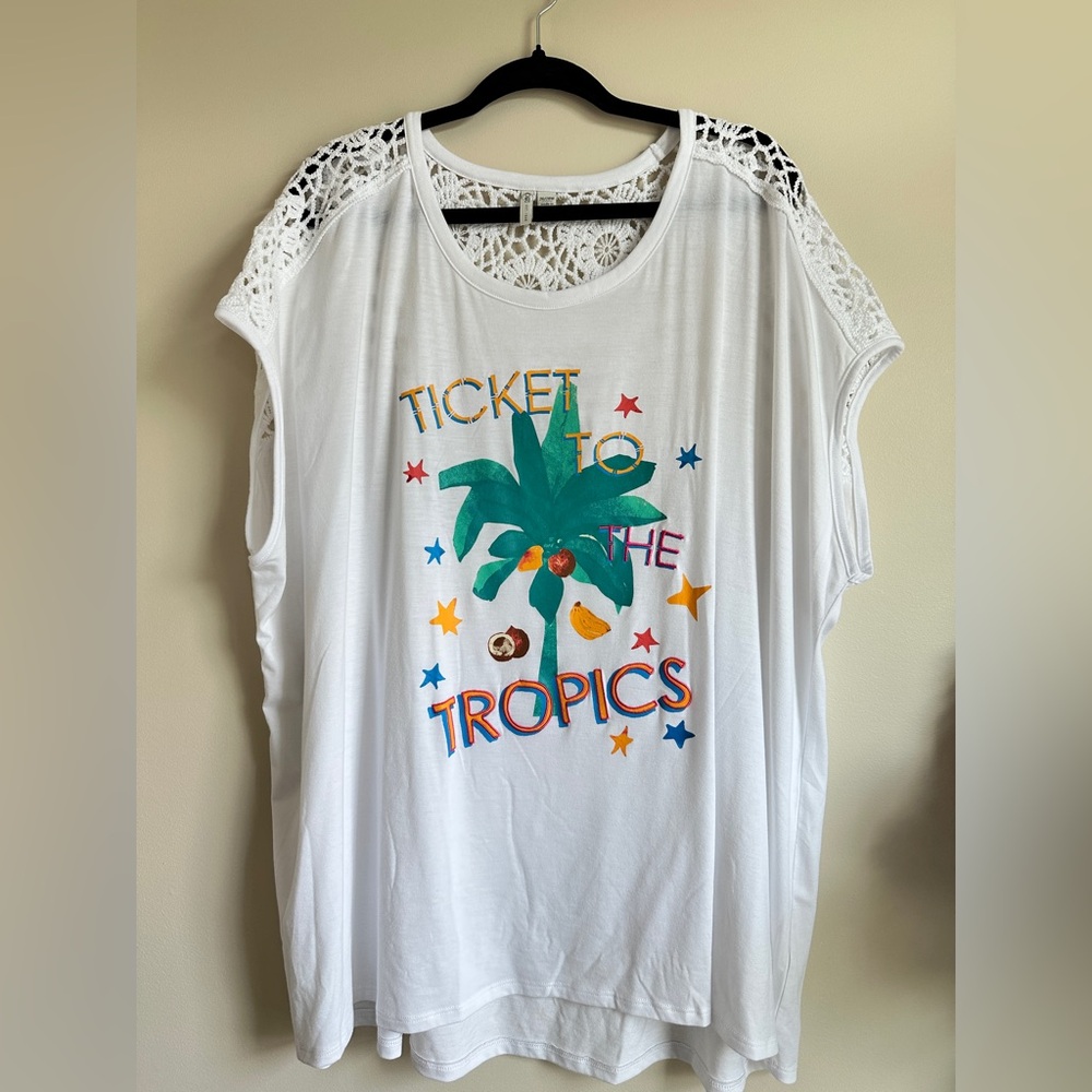 White Tropical Graphic Women's Top or Swim Coverup